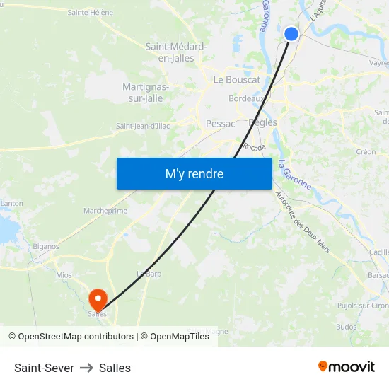 Saint-Sever to Salles map