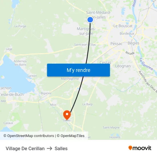 Village De Cerillan to Salles map