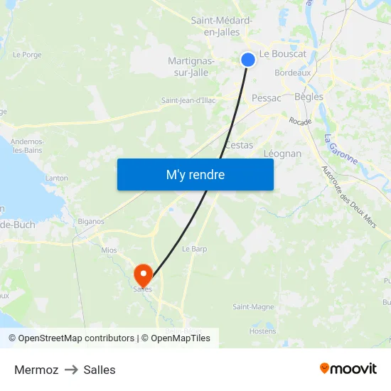 Mermoz to Salles map