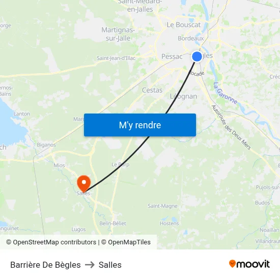 Barrière De Bègles to Salles map