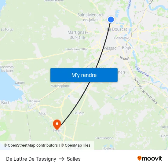 De Lattre De Tassigny to Salles map