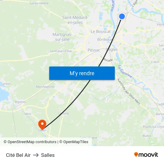 Cité Bel Air to Salles map