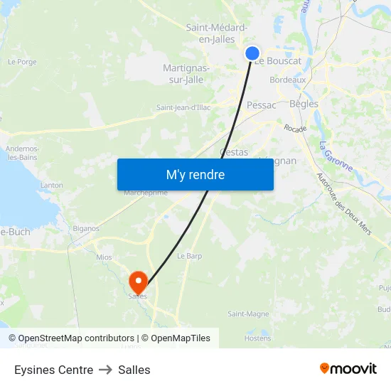 Eysines Centre to Salles map