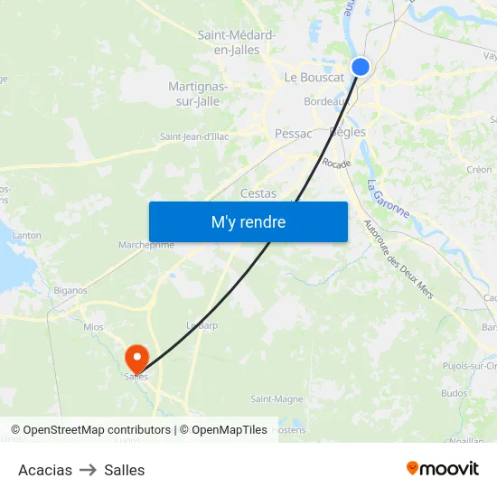 Acacias to Salles map