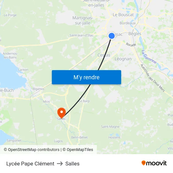 Lycée Pape Clément to Salles map