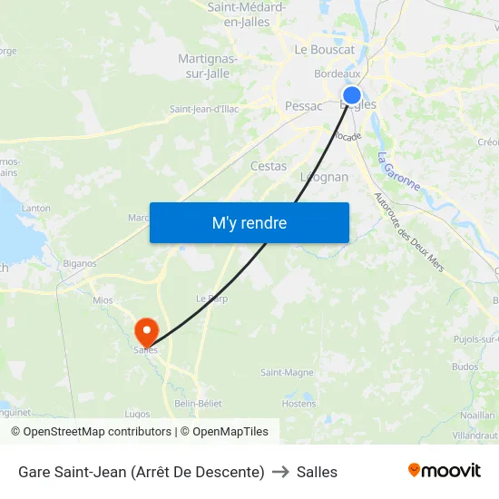 Gare Saint-Jean (Arrêt De Descente) to Salles map