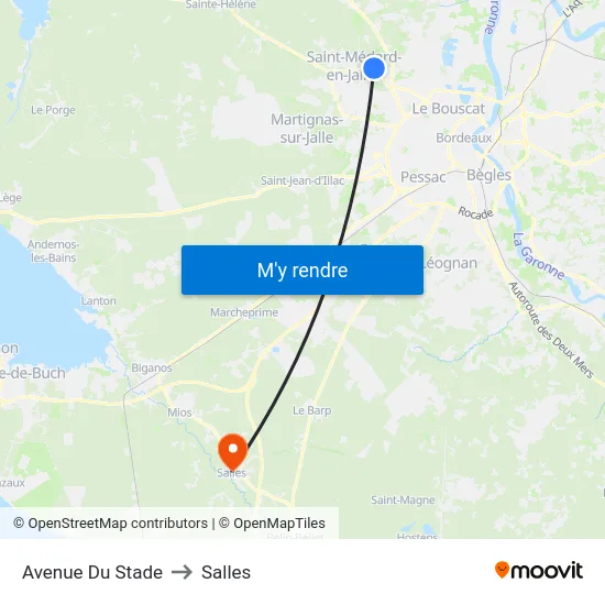 Avenue Du Stade to Salles map