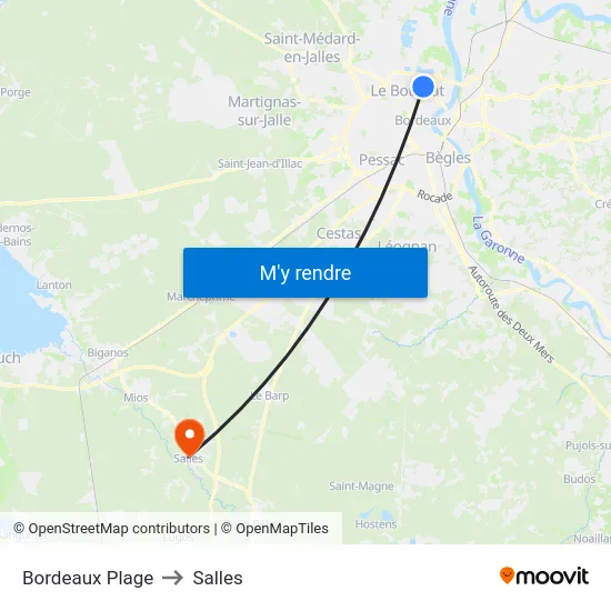 Bordeaux Plage to Salles map