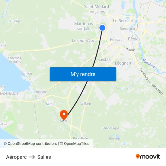 Aéroparc to Salles map