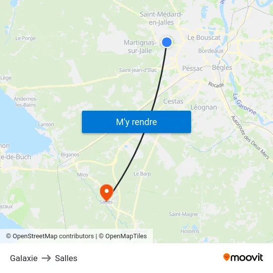 Galaxie to Salles map