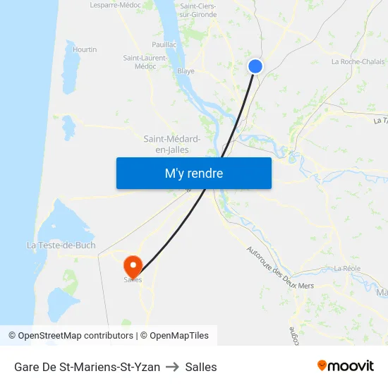 Gare De St-Mariens-St-Yzan to Salles map