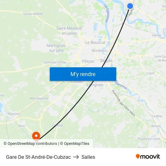 Gare De St-André-De-Cubzac to Salles map