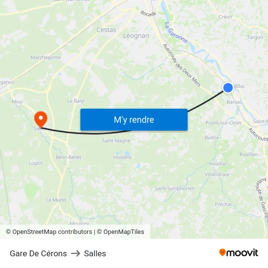 Gare De Cérons to Salles map
