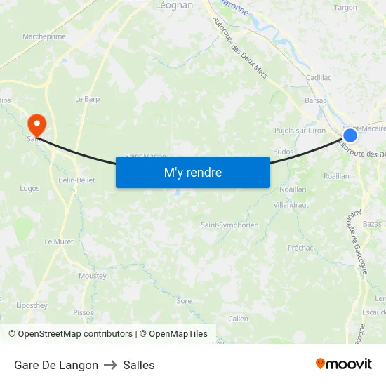 Gare De Langon to Salles map
