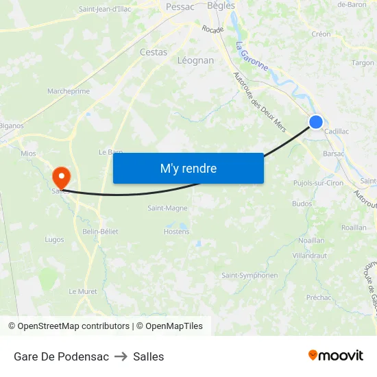 Gare De Podensac to Salles map
