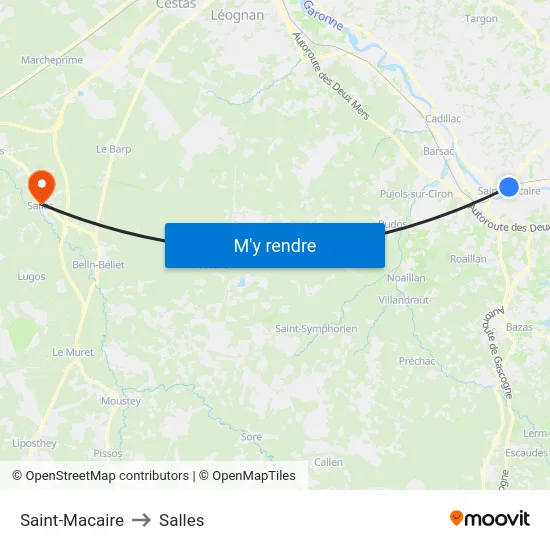 Saint-Macaire to Salles map