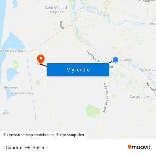 Caudrot to Salles map