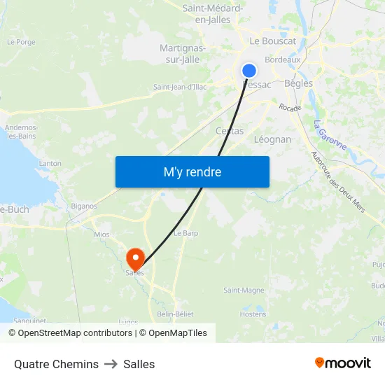 Quatre Chemins to Salles map