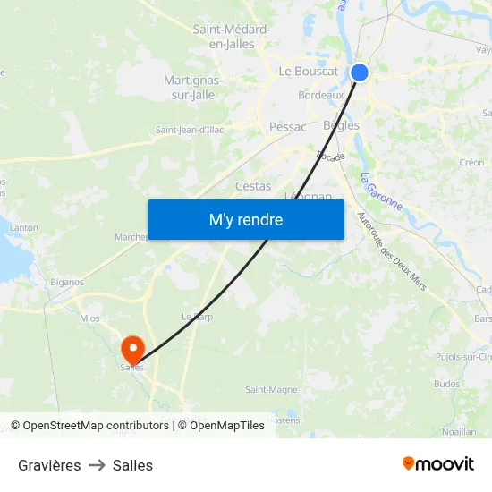 Gravières to Salles map