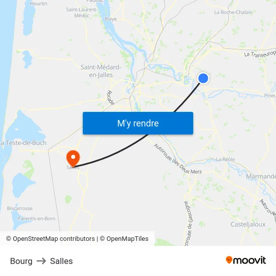 Bourg to Salles map
