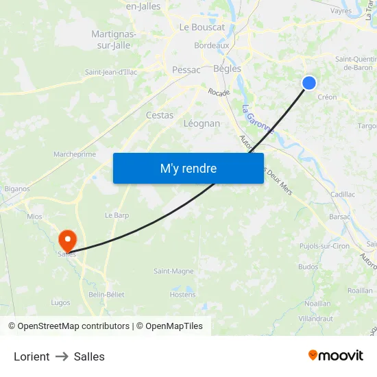 Lorient to Salles map