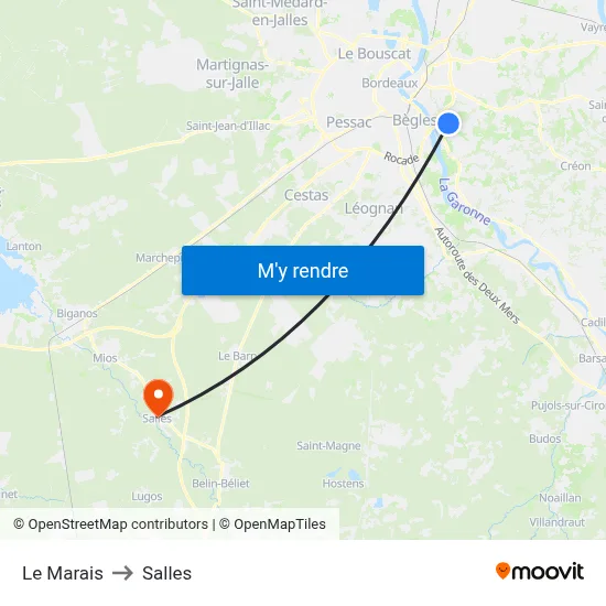 Le Marais to Salles map