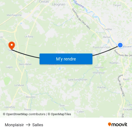Monplaisir to Salles map