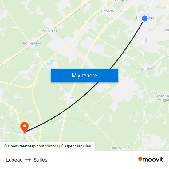 Luxeau to Salles map