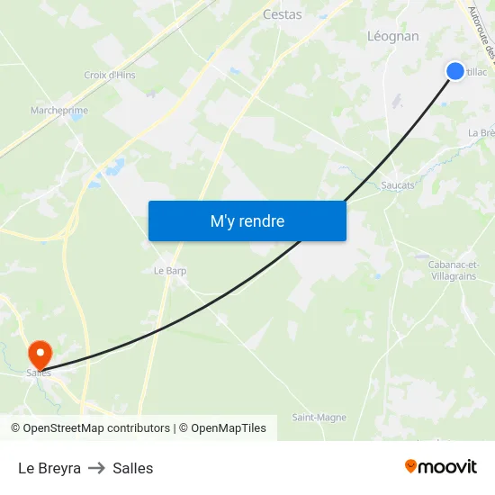 Le Breyra to Salles map