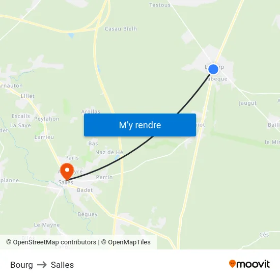 Bourg to Salles map