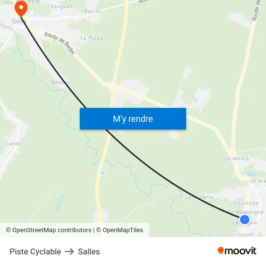 Piste Cyclable to Salles map