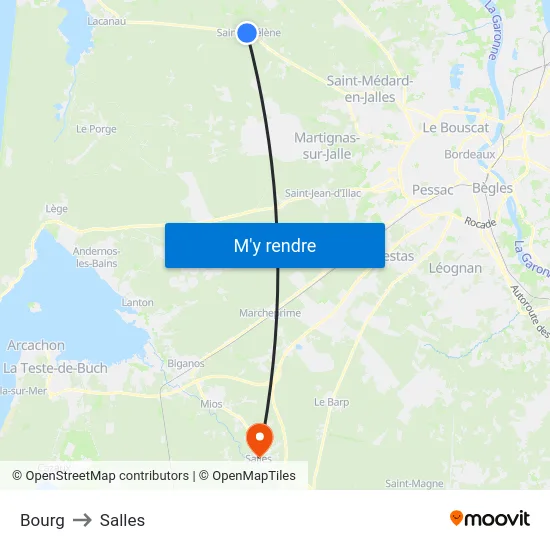 Bourg to Salles map