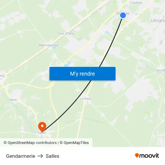 Gendarmerie to Salles map