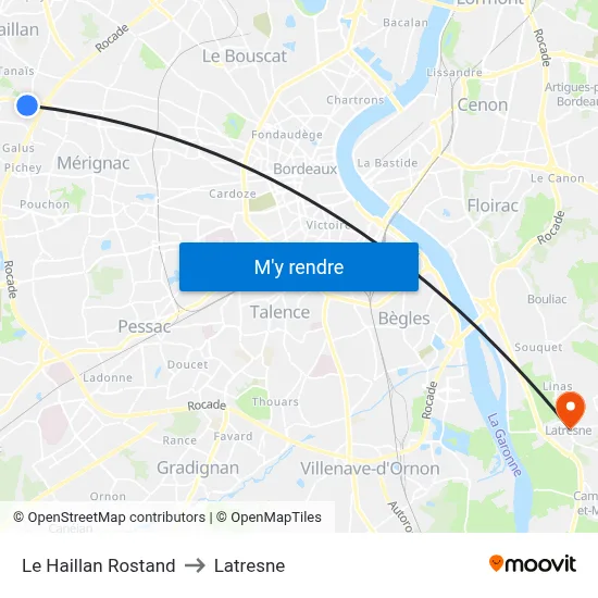 Le Haillan Rostand to Latresne map