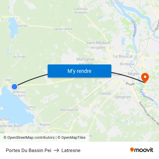 Portes Du Bassin Pei to Latresne map