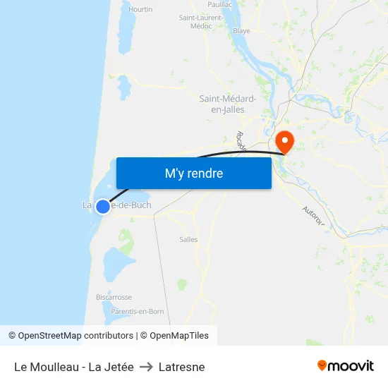 Le Moulleau - La Jetée to Latresne map