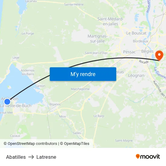 Abatilles to Latresne map