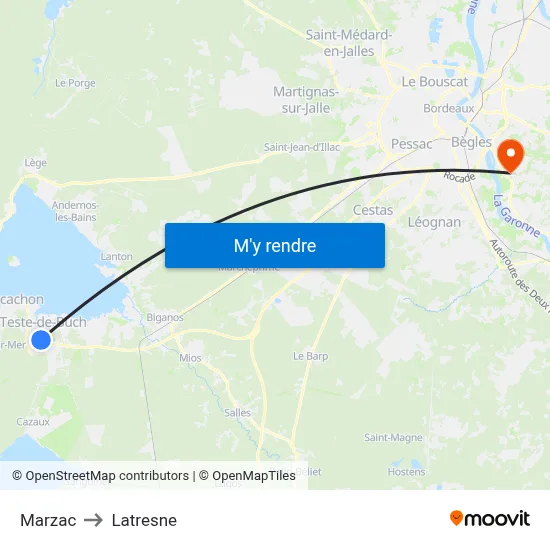 Marzac to Latresne map