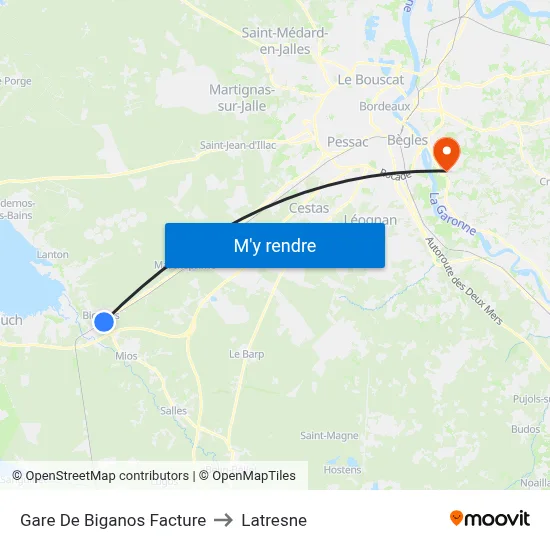 Gare De Biganos Facture to Latresne map