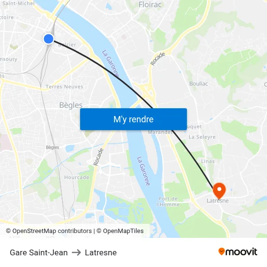 Gare Saint-Jean to Latresne map