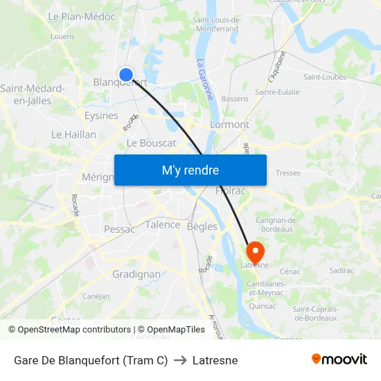 Gare De Blanquefort (Tram C) to Latresne map
