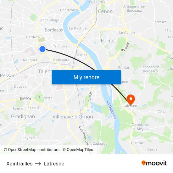 Xaintrailles to Latresne map