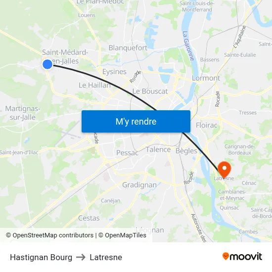 Hastignan Bourg to Latresne map