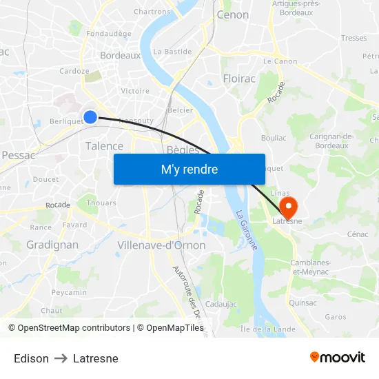 Edison to Latresne map