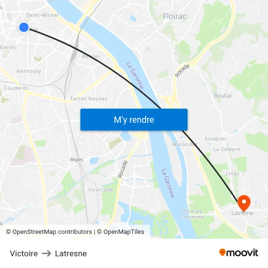 Victoire to Latresne map