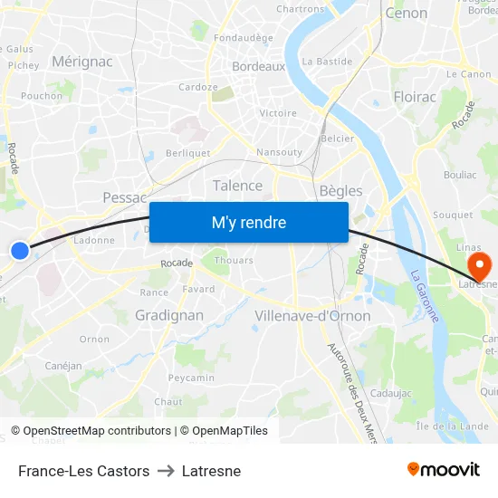 France-Les Castors to Latresne map