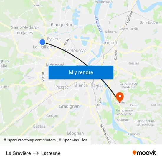 La Gravière to Latresne map