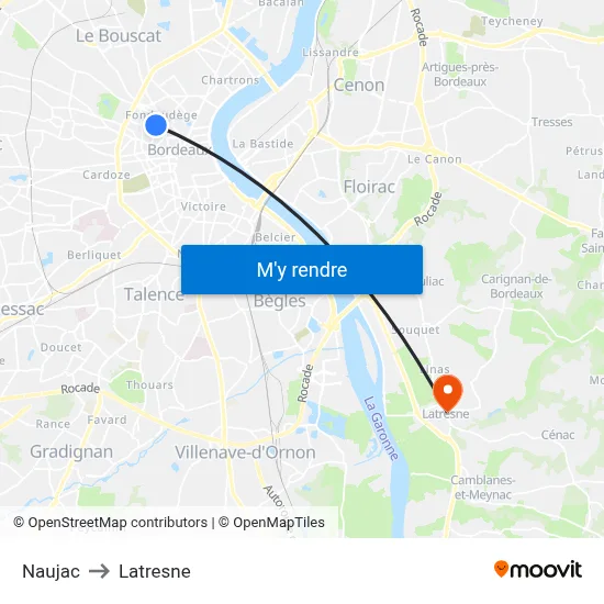 Naujac to Latresne map