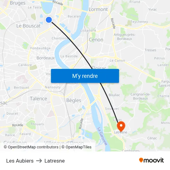 Les Aubiers to Latresne map