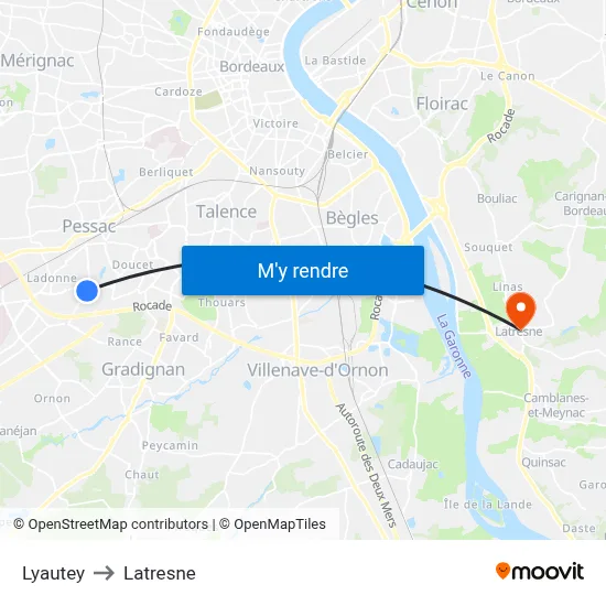 Lyautey to Latresne map